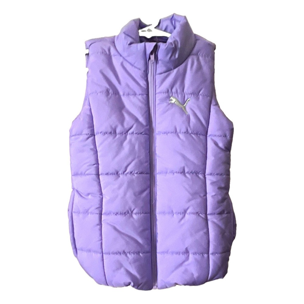 PUMA Girls Purple Puffer Vest XS (5-6) Full Zip Insulated Pockets